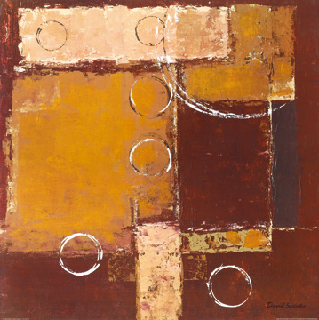 Reprodukce - Abstraktní malba - Circles on red-brown II, David Sedalia
